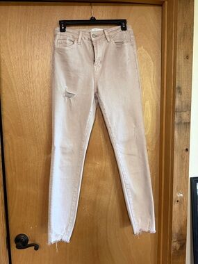 Light Blush Skinny Jeans with Distressed Details